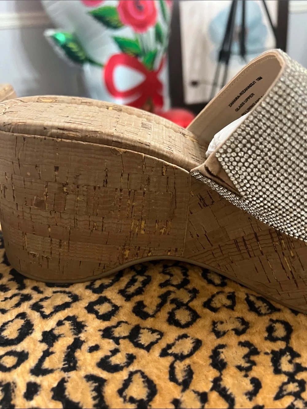 Madden Girl Tan Cork Platform Slides with Sparkle Crystal Strap
